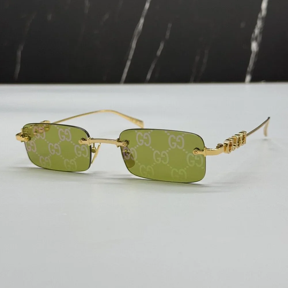 NEW GUCCI SUNGLASSES GOLD UNISEX RECTANGLE EYEWEAR GUCCI GG1808S 002